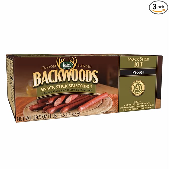 LEM Products Backwoods Pepper Snack Stick Seasoning Kit Ideal for Wild Game and Domestic Meat Seasons Up to 20 Pounds of Meat 1 Pound 13.5 Ounce Package with Pre-Measured Cure Packet Included