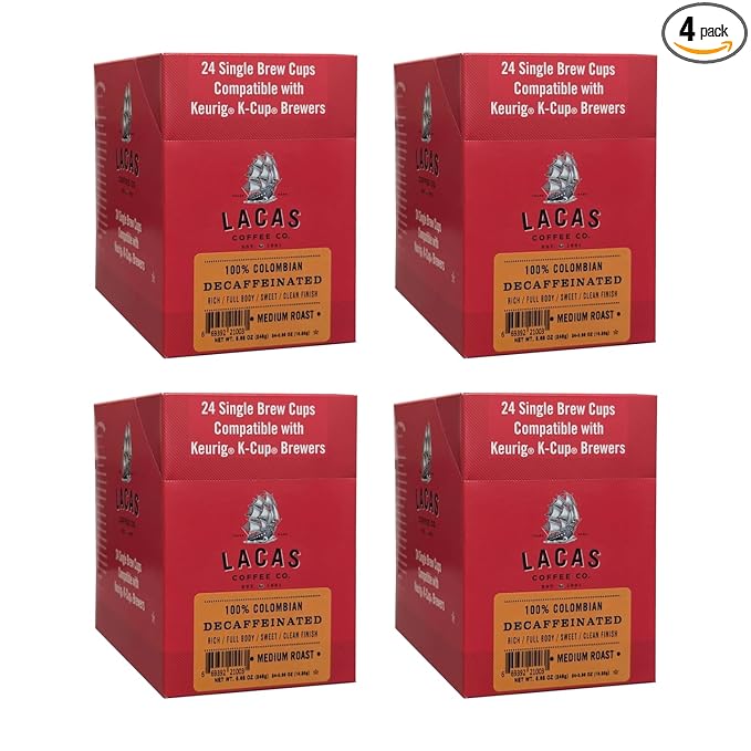 Lacas Coffee 100% Colombian Decaf Single Serve Cups 96 Total – Rich &amp Clean Medium Roast