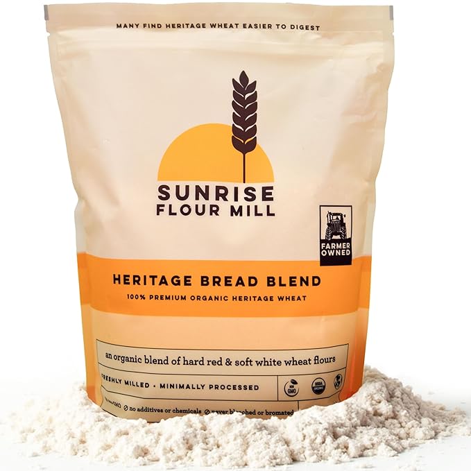 Sunrise Flour Mill Heritage Organic Bread Flour Blend - 5 lbs | Organic Unbleached Bread Flour Easy to Digest with Less Bloating | High Protein Superior Baking | Smooth Nutty Flavor