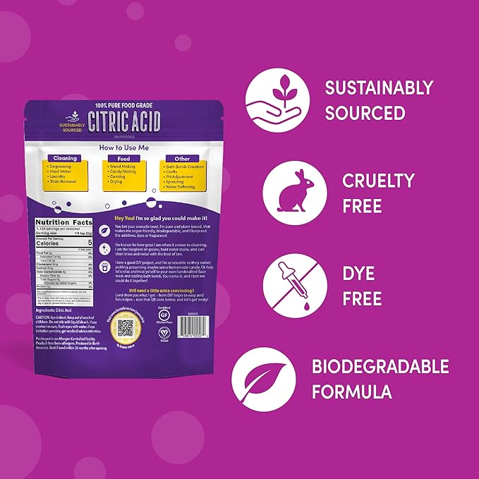 Lemi Shine 100% Citric Acid Powder 5 Pound Bag l Pure Food-Grade Flavor Enhancer &amp All-Natural Preservative | Fragrance Free Citric Acid for Bath Bombs Cooking &amp Canning