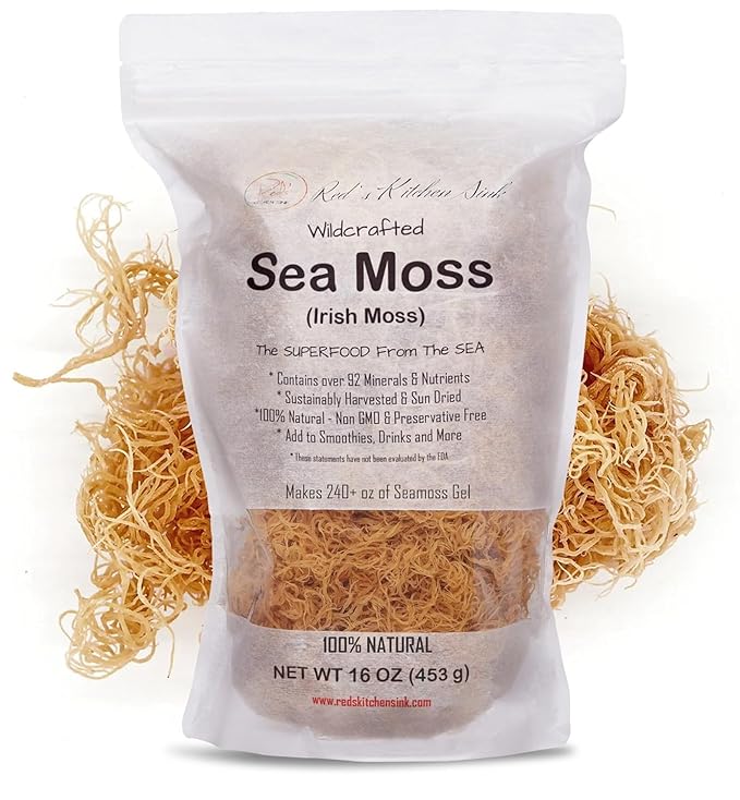 Raw Wildcrafted Gold Sea Moss 1 lb St. Lucia Sun-Dried Seamoss Natural Ocean Harvested Whole Moss | Makes 240+oz gel