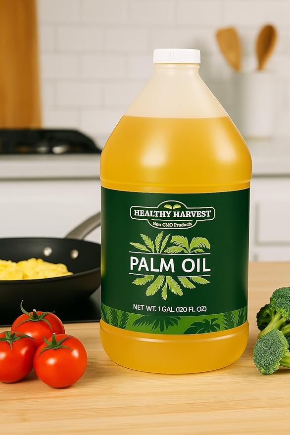 Healthy Harvest 100% Pure Palm Oil – Non-GMO Seedless Cooking Oil for Frying Baking &amp Sautéing Rich in Natural Nutrients 1 Gallon