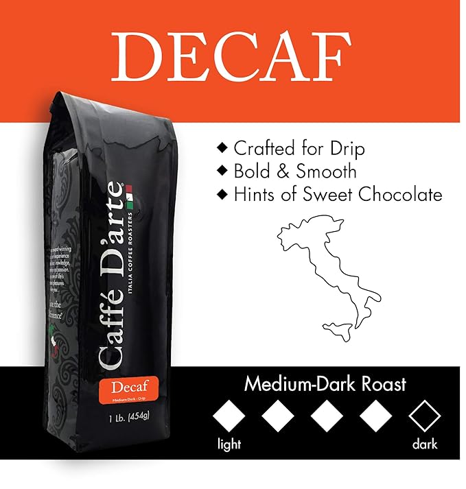 Caffe D'arte Gourmet Drip Decaf Whole Bean Coffee 16-Ounce Foil Bags (Pack of 2)