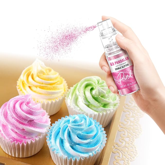 Edible Glitter Spray – Pandalab Food Grade Drink Shimmer Powder Luster Dust Spray for Cocktails Cakes Cupcakes Chocolate &amp Baking Pink Yellow Blue Green 5g / Bottle