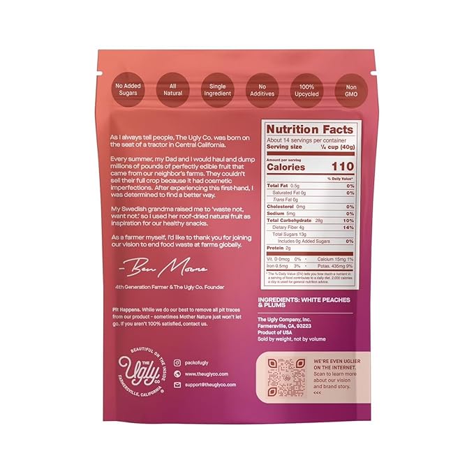 Slided &amp Dried Fruit - White Peaches and Plums 20 oz Resealable Bag – No Added Sugar &amp Non-GMO – All Natural Upcycled Dried Fruit Snack
