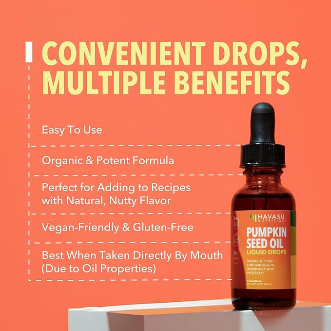 Pumpkin Seed Oil - USDA Organic - Cold Pressed for Hair Prostate and Hormone Support - 2 Month Supply - Liquid Drops for Men and Women - Vegan Non-GMO and Gluten Free - Unflavored 1 Fl Oz