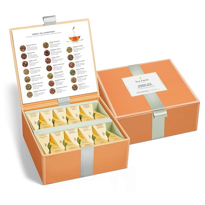 Tea Forte Premium Tea Chest Presentation Box Gift Set Sampler 40 Count Individually Wrapped Handcrafted Pyramid Tea Infuser Bags Herbal Tea