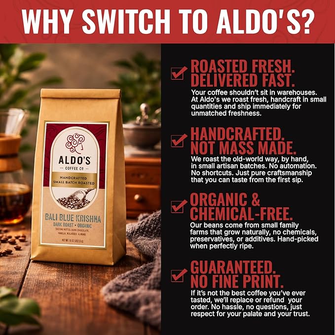 Aldo's Coffee Company Bali Blue Whole Bean Coffee - Organic Single Origin Low Acidity - 16 oz