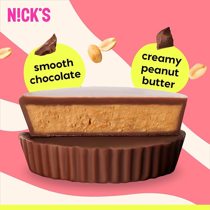 NICKS Peanut Butter Cups Low Carb Chocolate with Peanut Butter Without Added Sugar 1.7 g Net Carbohydrates 1 g Sugar Keto friendly Gluten Free Without Palm Oil 12 Pack with a total of 24 cups