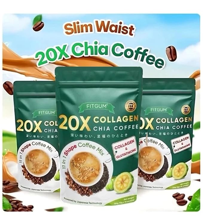20X Collagen Chia Coffee Mix with Glutathione Japanese Technology 10 Sachets 120g