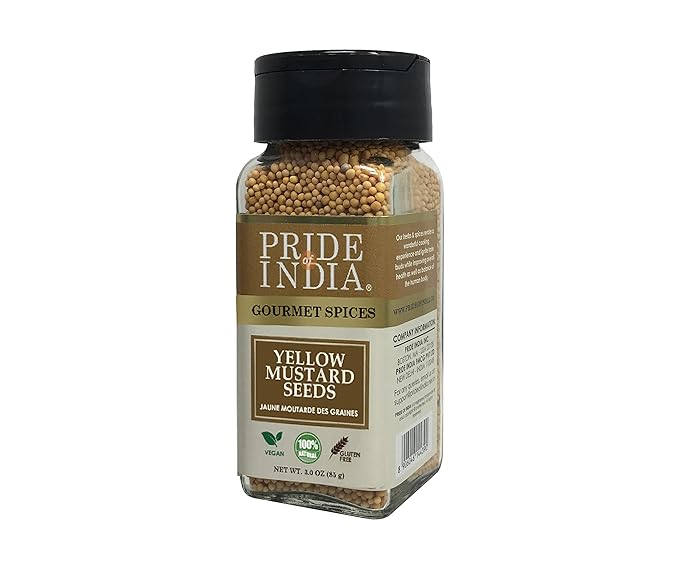 Pride of India - PACK of 6 - Yellow Mustard Seed Whole – Pungent &amp Aromatic – Gourmet Indian Spice – Add in Salads/Dressings/Chicken/Meat/Pickles – Easy to Use – 2.8 oz. Small Dual Sifter Bottle