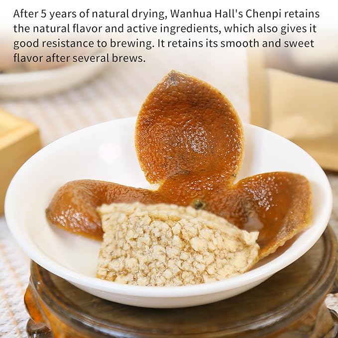 Wanhua Hall Aged Tangerine Peel Chenpi 5-Years Xinhui Chen Pi 2.8oz/80g Tangerine Peel Orange Peel Tea Dired Citrus Peel Mandarin Orange Peel 陈皮 陳皮 新会陈皮