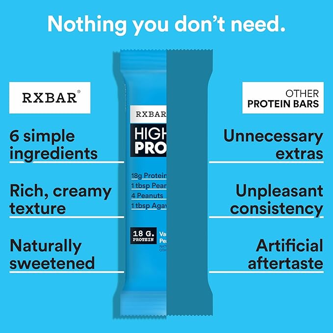 RXBAR High Protein Bars Gluten Free Protein Snacks Vanilla Peanut Butter (6 Boxes 30 Bars)