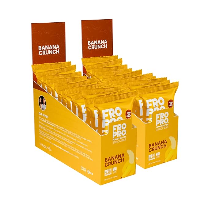 FROPRO Plant Protein Snack Bars - Plant Based Protein Bars All-Natural Gluten Dairy &amp Soy Free High Protein Bars with Low Calories | Banana Crunch 24 Pack