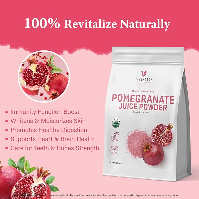 Organic Pomegranate Juice Powder Pure Pomegranate -Fruit Freeze Dried Powder Natural Vitamin C Vegan Sweetener Superfoods for Smoothies Yogurt &amp Shake Gluten Free Non GMO 1 lb