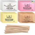 Sweetmo Sugar Packets Variety Pack - Sucralose Raw Sugar Saccharin Cane Sugar with Wooden Stirrers - 300 Count for Coffee Tea Office Breakrooms Home &amp Airbnb