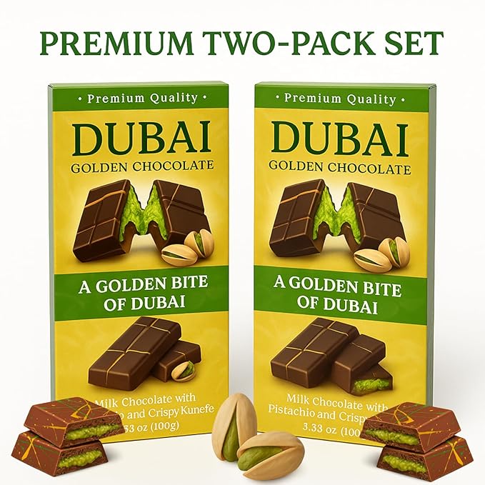 Zimply Foods 2 Packs Each 3.53 Oz Dubai Chocolate Bars - Luxurious Milk Chocolate with Pistachio and Crispy Kunefe Middle Eastern-Luxury Artisan Pistachio Dubai Choclate Gift for Gifting. Premium Qua