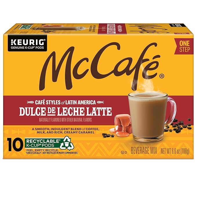 McCafé Dulce de Leche Latte One Step Latte Single Serve Keurig K-Cup Pods Flavored Coffee 60-Count Box (6 Packs of 10)