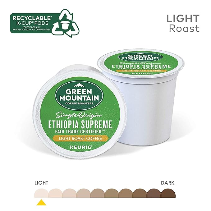 Green Mountain Coffee Ethiopia Supreme Keurig Single-Serve K Cup Pods Light Roast Coffee Ethiopia Supreme 72 Count