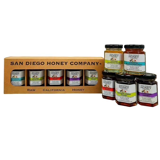 THE FAVORITES HONEY COLLECTION by San Diego Honey Company Honey Taster Flight 5 x 3oz Jars Raw Honey Variety Sampler Pack
