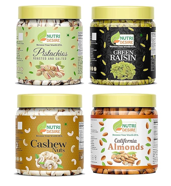 Nutri Desire Dry Fruits Combo 1kg Almonds -250 gm | Cashews -250gm| Pistachios -200 gm | Raisins 300 | combo pack