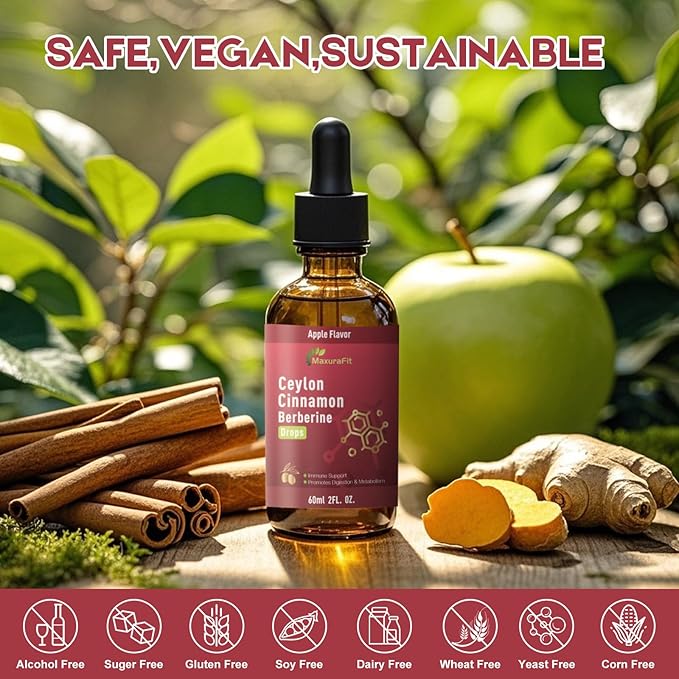 2 Pack Ceylon Cinnamon Berberine Bitter Liquid Drops Supplement with TurmericGreen TeaApple Cider VinegarBlack Seed Oil for Immune System &amp Digestive System Supports 4 FL OZ