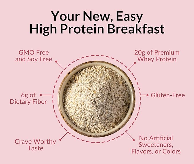 Naked Oats - Strawberry Cream Overnight Oats 20g Grass-Fed Protein Gluten-Free Oatmeal Instant Breakfast or Shake High Protein Oatmeal High Fiber Breakfast Shake Non GMO No Soy - 12 Servings