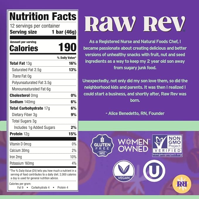 Raw Rev Vegan Protein Bars- Peanut Butter Dark Chocolate &amp Sea Salt 12 bars Non-GMO Plastic-Neutral Nothing Artificial Glo Formula Gluten-Free Keto-Friendly Paleo Kosher No Sugar Alcohol