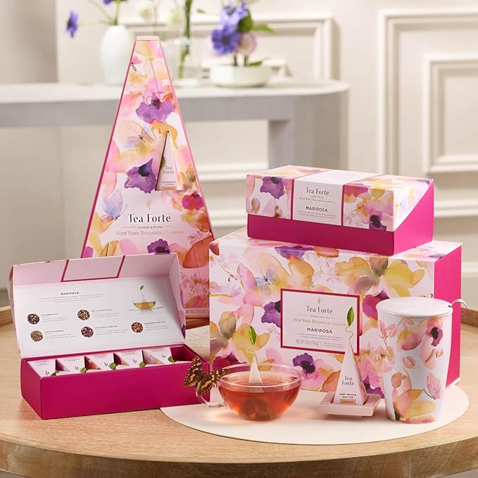 Tea Forte Tea Advent Calendar Gift Set 12 Individually Wrapped Handcrafted Assorted Pyramid Infuser Tea Bags with Numbered Doors Mariposa