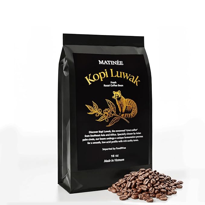 MATINÉE Wild Kopi Luwak Coffee Beans Medium Roast Whole Bean Coffee Sustainably Sourced From Vietnam 16oz / 454 Grams