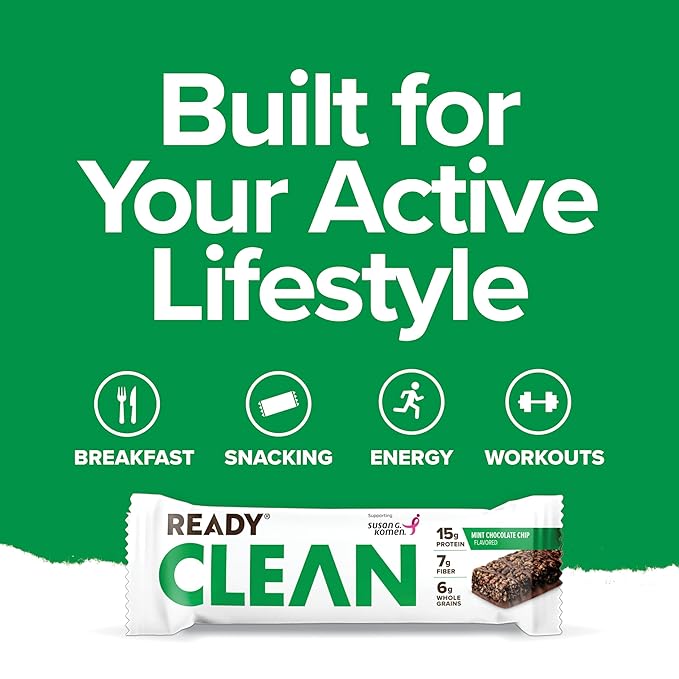 Ready® Protein Bars - High-Protein Snack with 15g Whey Protein All-Natural Ingredients Supports Lean Muscle and Recovery - Mint Chocolate Chip Bundle (15-Pack)