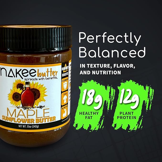 Nakee Butter: Maple Sunflower Vegan Butter High Daily Protein Nut Spread with 12g Protein Immune Boosting Blend with Cinnamon Ginger Elderberry &amp More Low Sugar (12 oz)