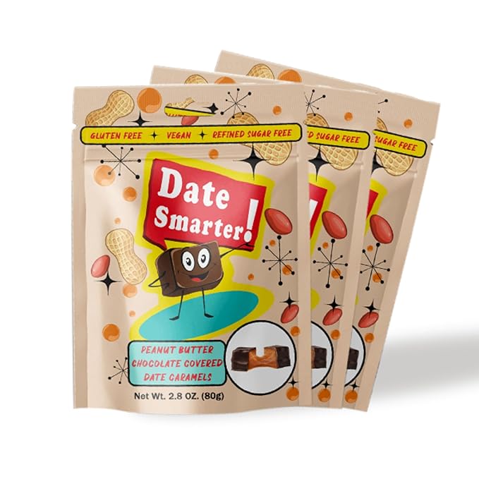 Date Smarter Chocolate Covered Date Caramels - Naturally Sweetened with Real Dates - Vegan Gluten-Free Dairy-Free Refined Sugar-Free Plant-Based Snack Bites - Great Anytime Snack - 2.8 oz 3 Pack