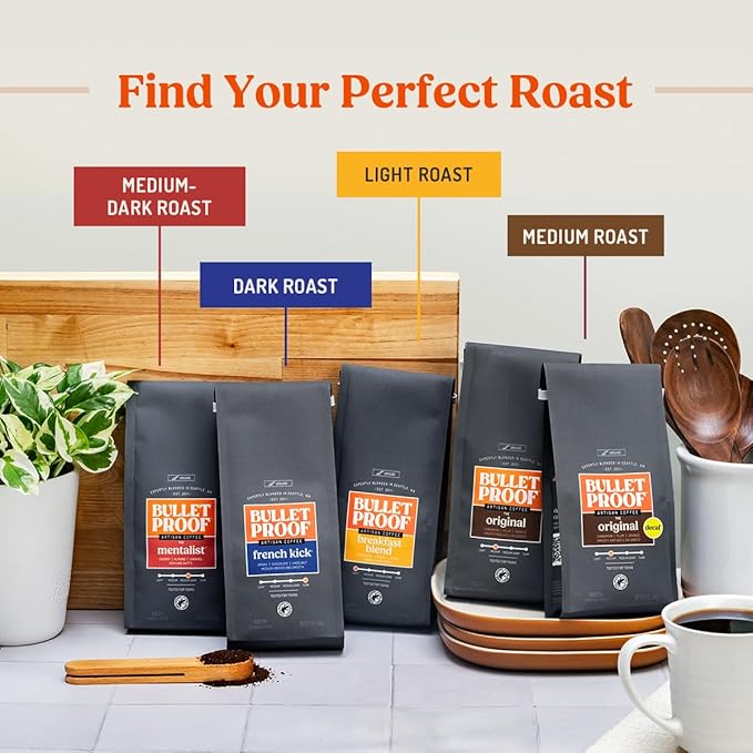 Bulletproof The Mentalist Medium-Dark Roast Whole Bean Coffee 12 Ounces Clean Coffee Tested for Toxins Packaging May Vary (Pack of 2)