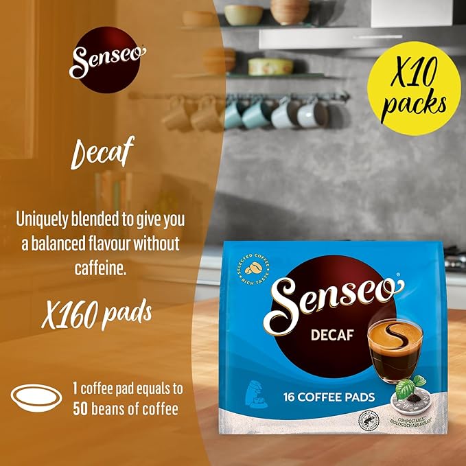 Senseo Decaf Coffee Pods 16 Count (Pack of 5) - Single Serve Coffee Pods Bulk Pack for Senseo Coffee Machine - Compostable Coffee Pods for Hot or Iced Decaffeinated Coffee Cold Brew Coffee