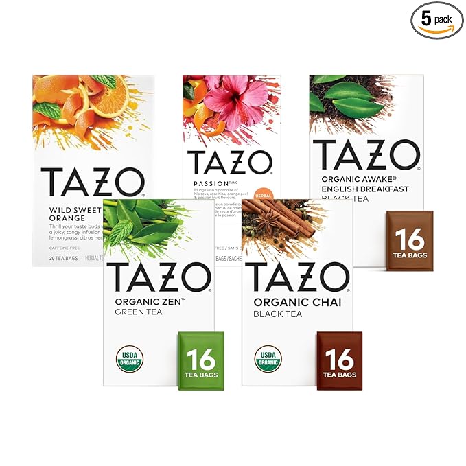 TAZO Tea Bags Wild Sweet Orange (Unsweetened) Vanilla Caramel Chai Awake English Breakfast Organic Zen &amp Passion (1ea) (Variety Pack)