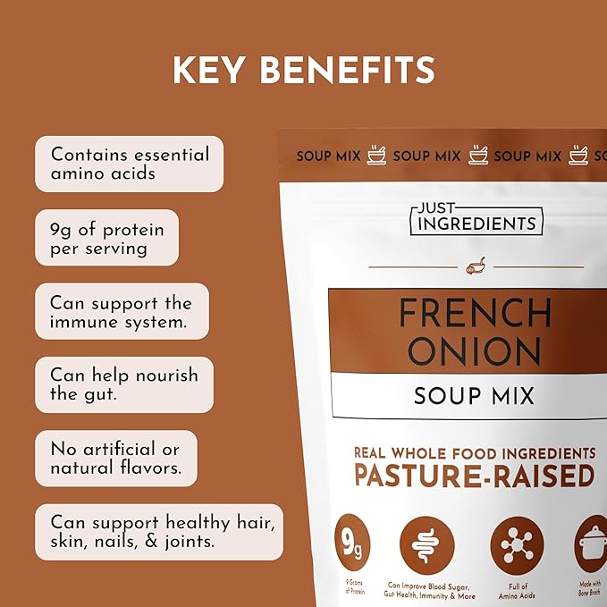 French Onion Soup Mix | 20 Servings | 9g Protein Per Serving | Pasture-Raised Bone Broth with Onion Garlic &amp Pepper | Supports Gut Health Immunity Joints &amp Skin*