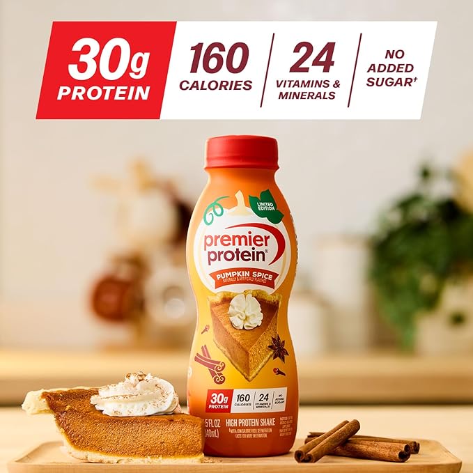 Premier Protein ShakeLimited EditionPumpkin Spice30g ProteinNo Added Sugar24 Vitamins &amp Minerals to Support Immune Health11.5 fl oz(Pack of 24)