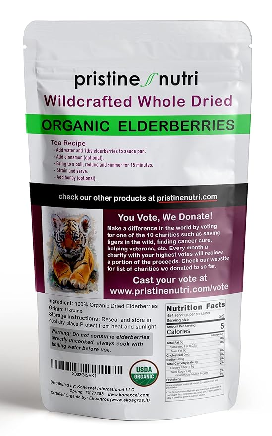 Organic Elderberries Dried Bulk | Whole European Elderberry Dried Wildcrafted All Natural | Non-GMO Non-irradiated | Immunity Booster Antioxidants and Vitamins | Make Syrup Tea| 2 lb (32 oz)