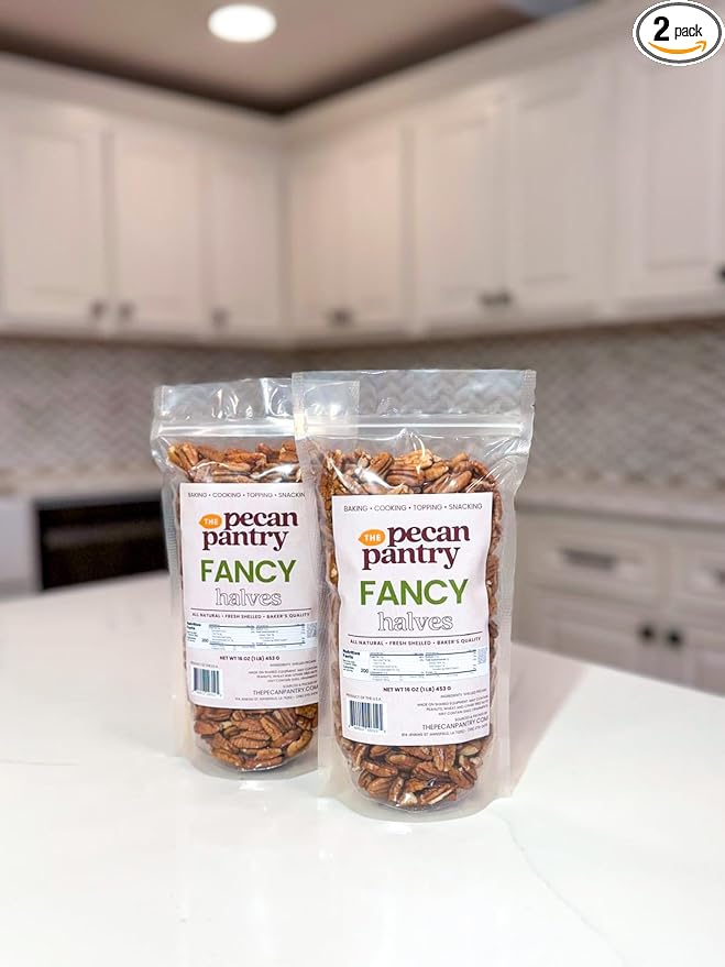 The Pecan Pantry 4 lbs of Fancy Pecan Halves Pantry Duo- 2 x 2 lb Resealable Bags - U.S.A. Grown - Premium Quality for Baking Cooking &amp Snacking - Fresh Buttery and Convenient