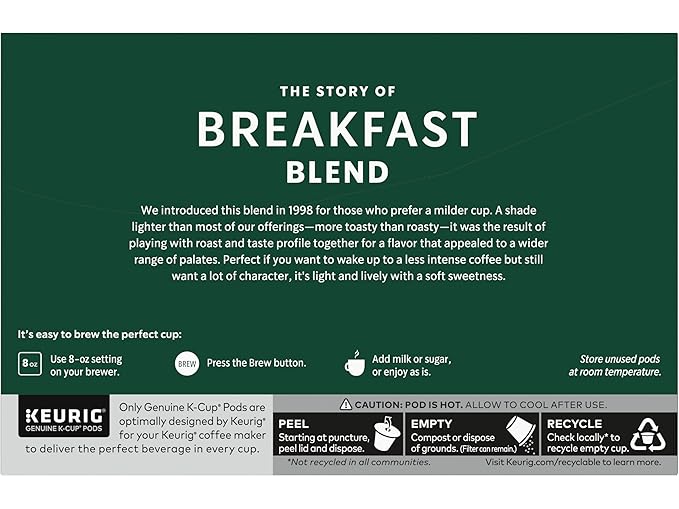 Starbucks Coffee K-Cup Pods Breakfast Blend Medium Roast Ground Coffee K-Cup Pods for Keurig Brewing System 10 CT K-Cup Pods Per Box (Pack of 3 Boxes)