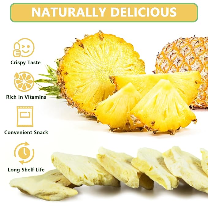 QZLGD Freeze Dried Pineapple Freeze Dried Fruit Pineapple Chunks 7.76oz/220g No Added Sugar Fruit Snacks for Baking or Adding to Breakfast Cereal Milkshakes