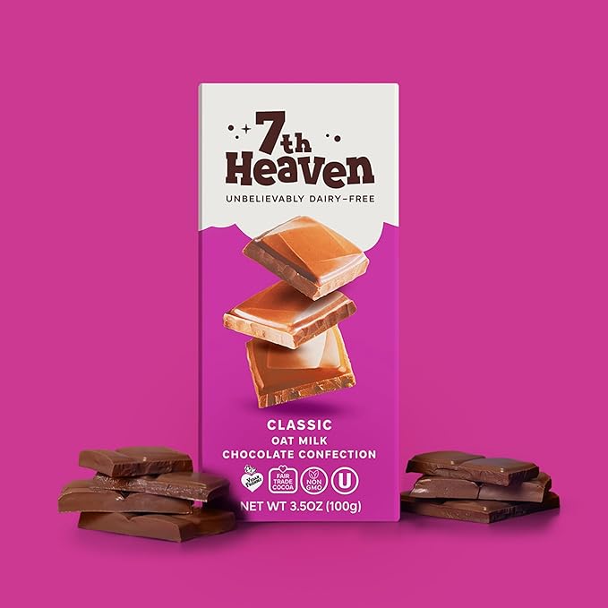 7th Heaven Vegan Oat Milk Chocolate Bar Variety Pack Classic Chocolate Sea Salt Caramel Cookies &amp Cream Hazelnut Crunch &amp Peanut Butter Cream (3.5oz Full Size Candy Bars - 5 Packs) - Perf