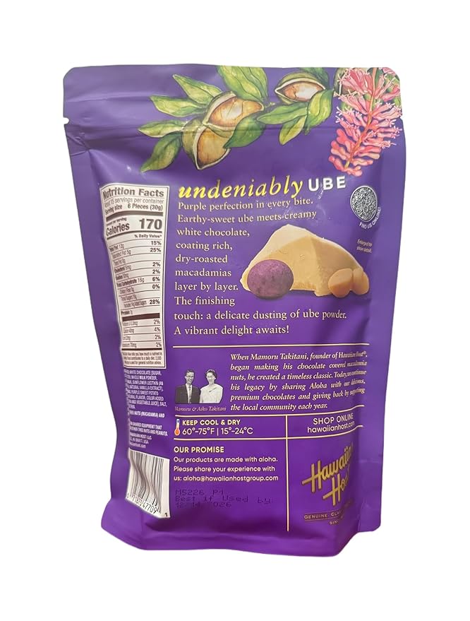 Hawaiian Host Ube White Chocolate Macadamia Nuts Creamy White Chocolate with Ube Powder Premium Hawaiian Candy Resealable 16 oz Bag