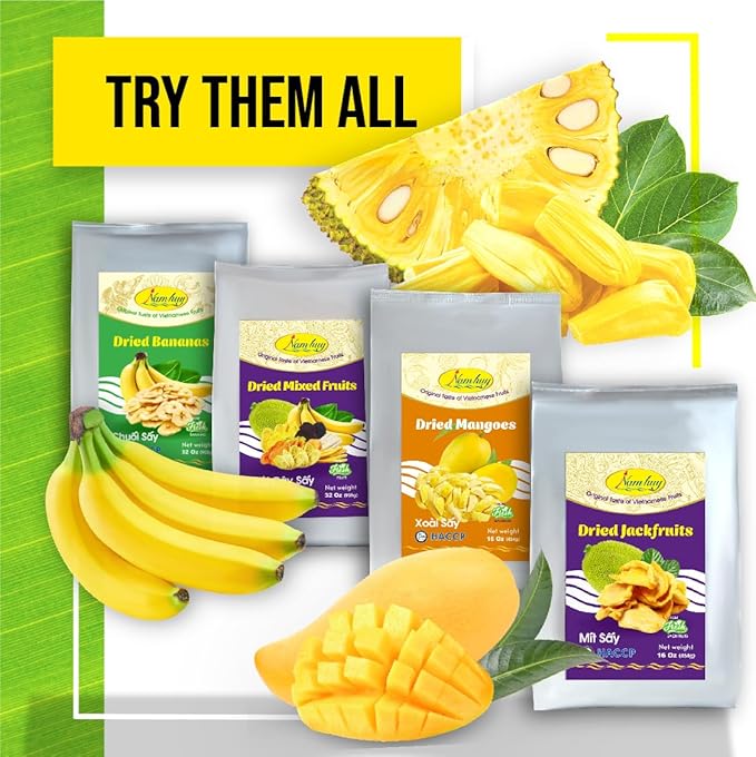 NAM HUY Vietnam's Dried Jackfruit Dried Mango and Dried Mixed Fruit Snacks Original Taste of Vietnamese Fruits No-Added Sugar or Preservatives Delicious Crispy Texture (Total 64Oz)
