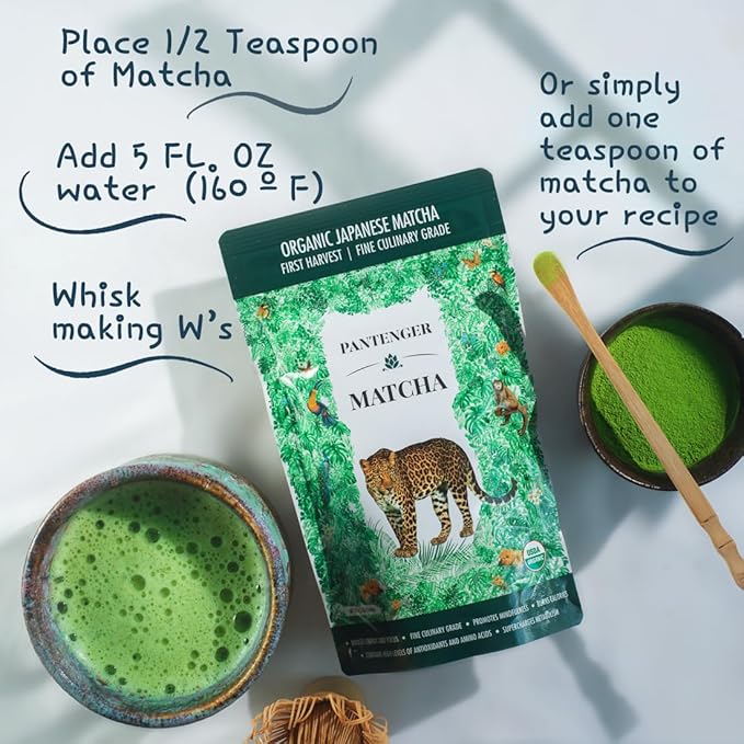 Organic Matcha Green Tea Powder | 3.5 OZ - 80 Servings | Latte &amp Smoothie Grade | Japanese - First Harvest - Stone Milled | By Pantenger