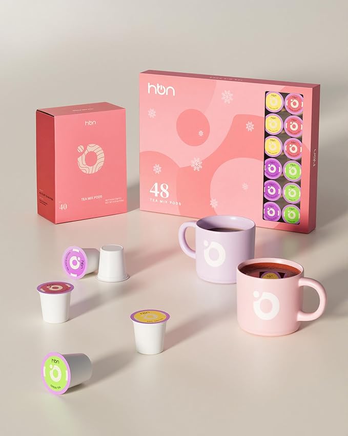 HBN Tea 40-Count Sampler Variety Pack for K-Cup Brewers Healthy &amp Energizing Tea Capsules Gift Box Set (Green English Breakfast Earl Grey Jasmine)
