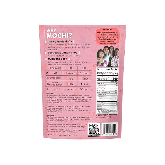 Mochi Foods Banana Macadamia Pancake and Waffle Mix Premium Rice Flour Based Gluten-Free Natural Flavor 2.2 Pounds