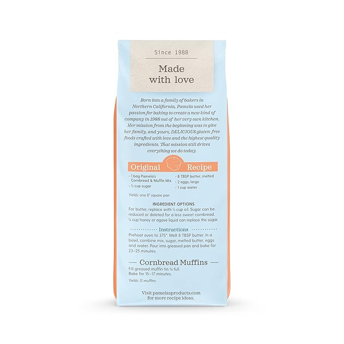 Pamela's Gluten Free Cornbread &amp Muffin Mix Organic Corn 12 Ounce Bag (Pack of 6)