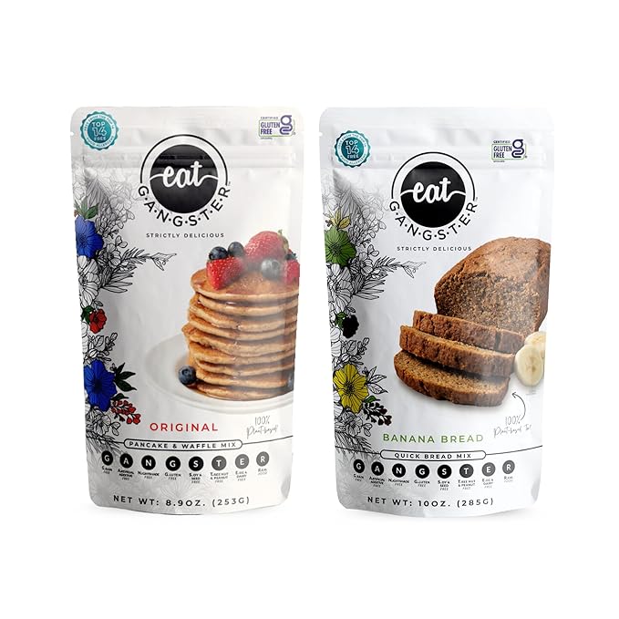 Breakfast Duo - Vegan Pancake &amp Waffle Mix 8.9 Oz Pack and Vegan Banana Bread Mix 10 Oz Pack For Paleo &amp AIP Diets Breakfast Food